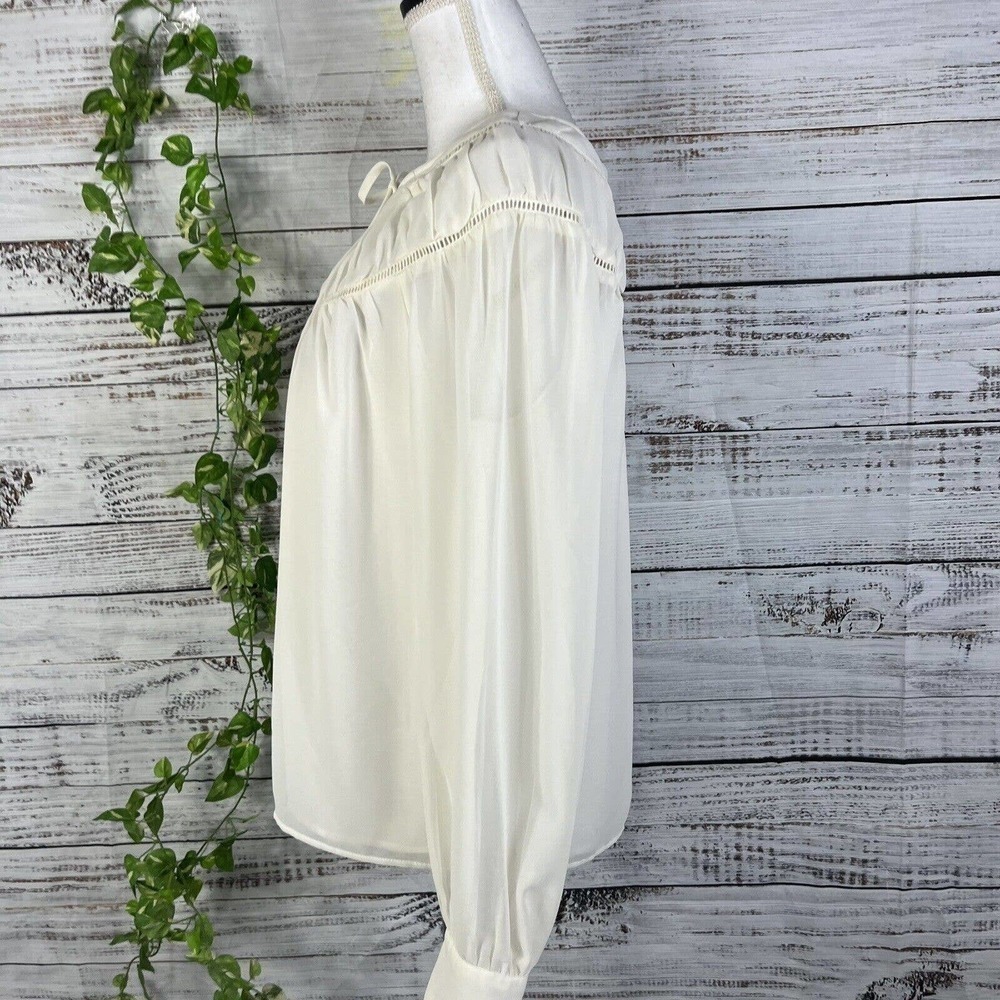 Ann Taylor Blouse Top size Small Cream Ivory Sheer Bow Peasant Prairie Wedding - Picture 10 of 13
